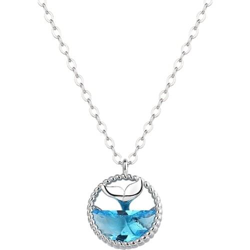 Fashion Simple Blue Sea Mermaid Tail Pendant Necklace For Women Clavicle Chain Cubic Zircon Necklace Jewelry S-N527