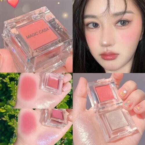 1pcs Double Color Face Blushes Shimme Highlighter Palette Brightenr Ice Mousse Makeup Illuminator Shiny Blusher Cream Cosmetics