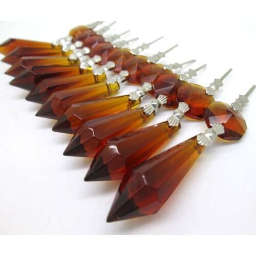 10pcs/Lot 37mm Crystal Glass Brown Icicle drop+14mm Octagon Bead Home Decorative Glass For Lamp Decoration Hanging Pendant