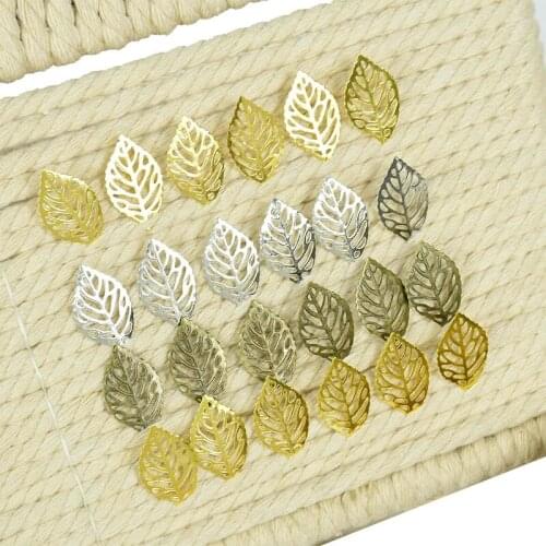 100Pcs Metal Craft Hollow Leaves Pendants Gold Filigree Leaf For DIY Scrapbooking Jewelry Making Hair Accessories Necklace Gifts