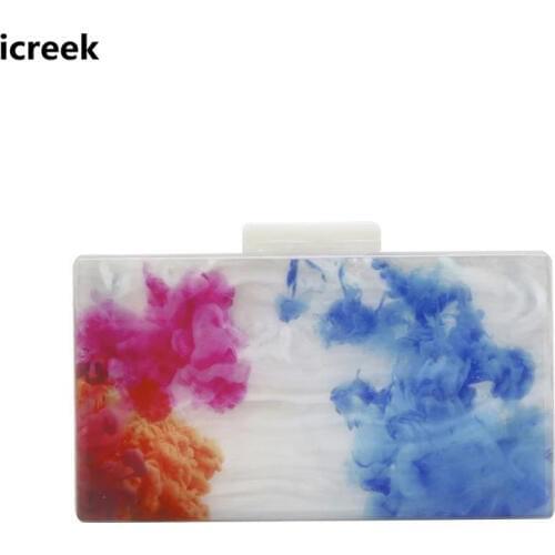 19New fashion white marble acrylic evening bags color ink print women clutch purse elgent lady party rom casual wedding hardbox