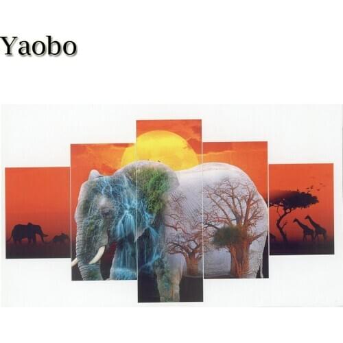 New arrival Diy diamond painting African elephant scenery waterfall rhinestones embroidery diamond mosaic 5d cross stitch 5 pcs