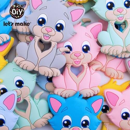 Lets Make 5PC Silicone Cartoon Baby Teether DIY Baby Shower Gift Accessories Rattles Pendants Nursing Necklace Charms Teether