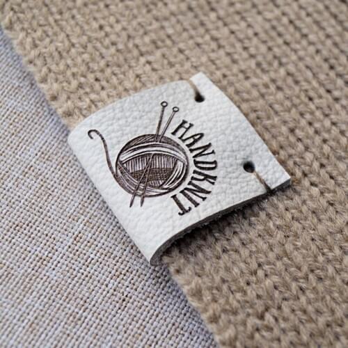 55pcs Personalised Leather sew on clothing label for handmade items, Center fold knitted crocheted tags, Logo Garment DIY labels