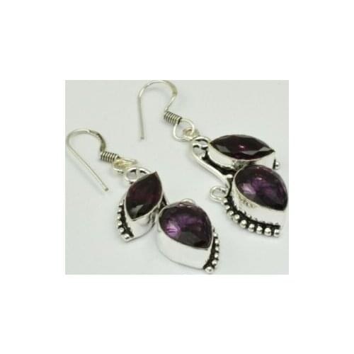 Amethysts , 50 mm, Silver Overlay on Copper Earrings, E1602