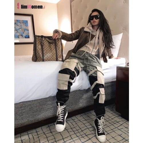 Military Cargo Pants Women Color Block Streetwear Pockets Harem Y2k Trousers Summer Camouflage Loose Overalls Cool Sweatpants