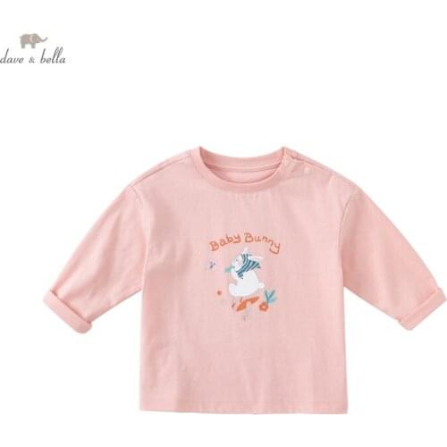 DBM19015 dave bella autumn baby unisex cartoon letter print T-shirt children tops kids girls boys fashion tees