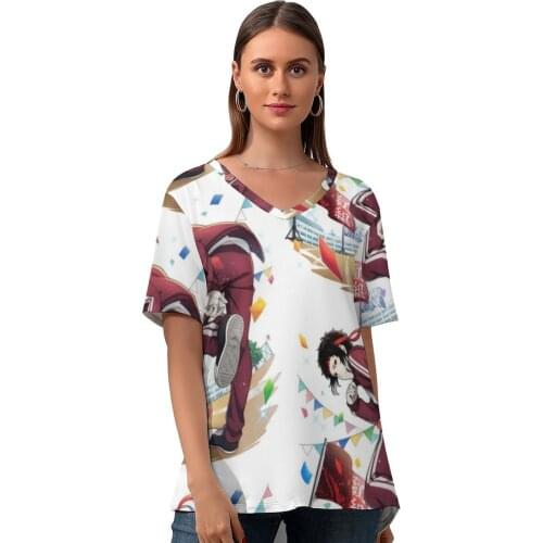 Bungou Stray Dogs Tee Shirt Funny Printed Ladies T Shirt V Neck Short-Sleeve Street Style Tshirt Oversize