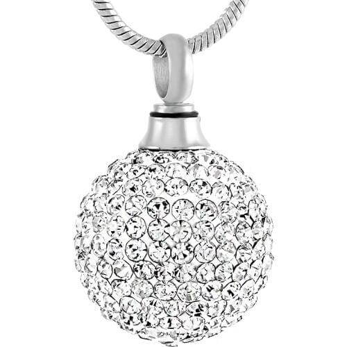 K001 16mm Crystal Ball Cremation Jewelry for Ashes Pendant Locket Stainless Steel Keepsake Memorial Urn Necklace for Men Women