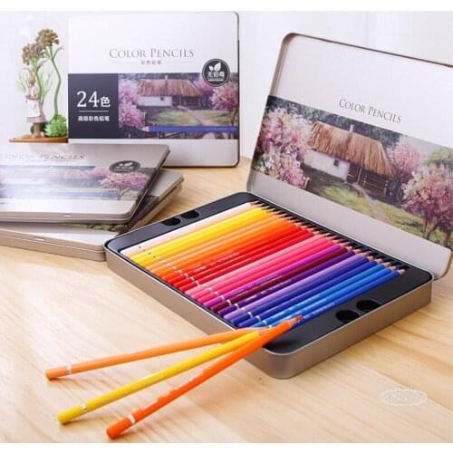 Deli Oil 24/36/48/72 Colors Colored Pencil Wood Graffiti Iron Box Fill Pen Advanced Colored Lead Painting Sketch School Supplies