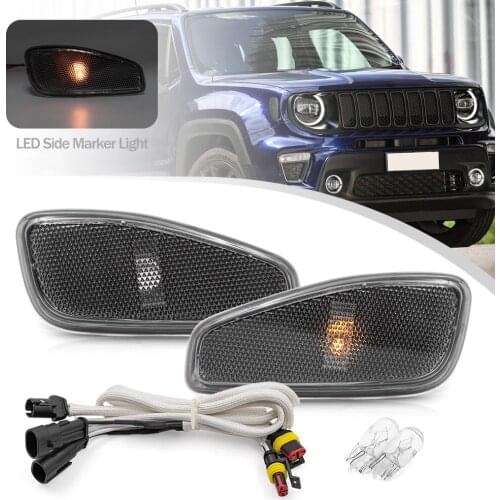 2Pcs Smoked Lens Fender Side Marker Indicator Light Kit Turn Signal with Amber Halogen Bulb For Jeep Renegade BU 2015-2021