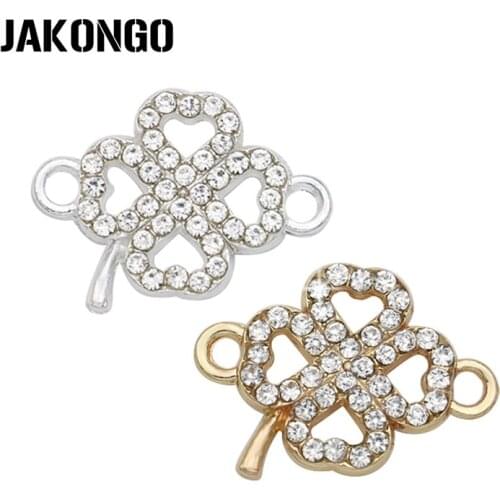 JAKONGO Silver/Golden Color Crystal Clover Lucky Connectors for Making Bracelet Jewelry Findings Accessories 21x14mm 4pcs/lot