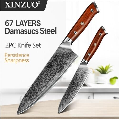 XINZUO 2PC Kitchen Chef Knife Sets Damascus Steel Professional Chef Utility Knives Stainless Steel Meat Cutter Barbecue Knives