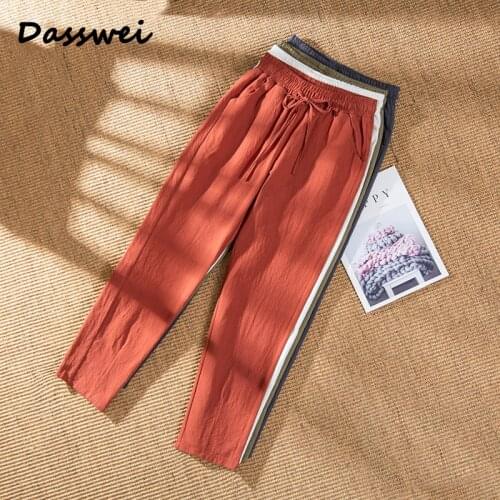DASSWEI Summer Cotton Harem Pants Women Casual Elastic High Waist Long Trousers Solid Loose Ankle Length Pants Femme Streetwear