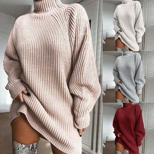 2020 Hot-Selling Fashion Popular Autumn Winter Womens New Mid-Length Turtleneck Sweater Casual Solid Color Loose Versatile