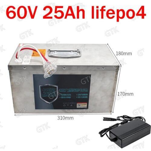 GTK customize 60v 25ah lifepo4 lithium battery pack with BMS for 1500W 25000W bike scooter cleanness car bicycle + 5A charger