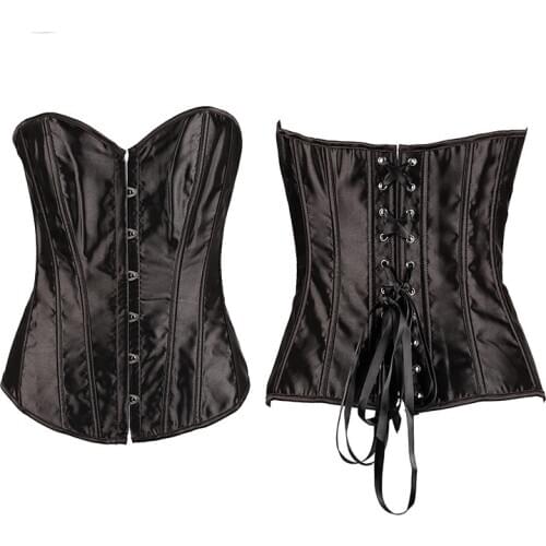 6 colors metal busk clips corselet Overbust bustier satin classic victorian corset S-2XL 808