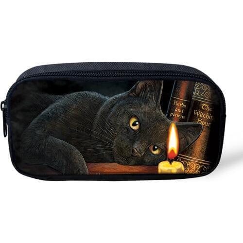 HaoYun Fashion Kids Pencil Bags Gothic Cats Prints Pattern Girls Travel Cosmetic Bags Cartoon Animal Design Students Pen Bags