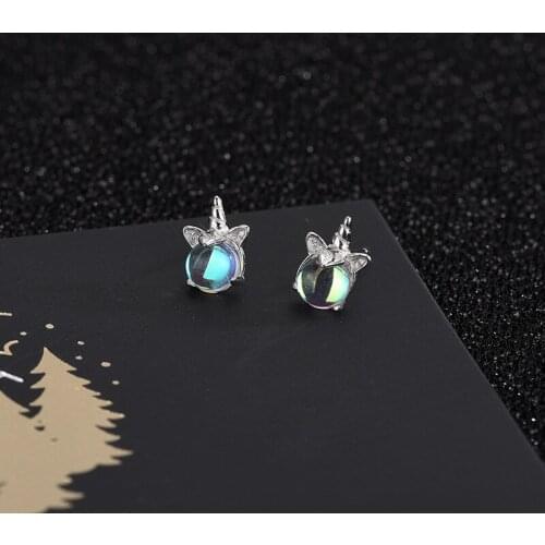 Fashion Simple Handmade Inlay Colored Glaze Stud Earring 2021 Charm Women Silver Color Unicorn Earring for Party Jewelry