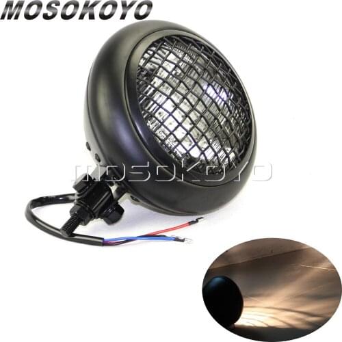 Motorcycle Old Shool Universal Mesh Grill Headlight Round Headlamp for Harley Scrambler Chopper Dyna Cruiser Sportster