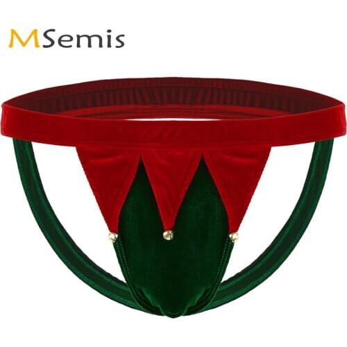 Mens Velvet Christmas Lingerie Erotic Open Butt Jockstraps Tangas Thong Sissy Fancy Dress Panties Gay G-string Briefs Underwear