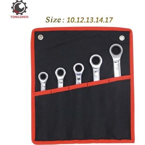 5pcs 10 12 13 14 17 mm Ratcheting Combination Wrench Set with Bag High Torque Spanner Set A Set Of Keys Gear Ring Wrench