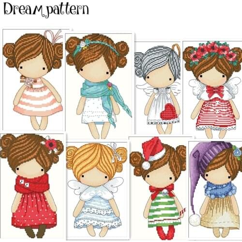 The wreath angel cross stitch package magic doll DMC linen aida 14ct 11ct flaxen cloth kit embroider DIY handmade needlework