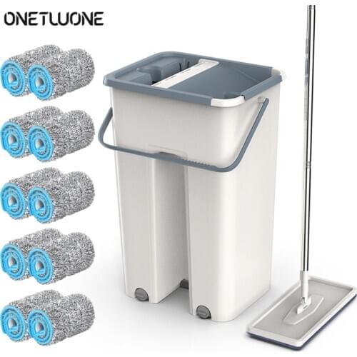 Floor Mop Set Automatic Spin Mop Replaceable Mop Cloth Hand-free Wash Mop Flat Squeeze Magic Household Kitchen Cleaning Tools