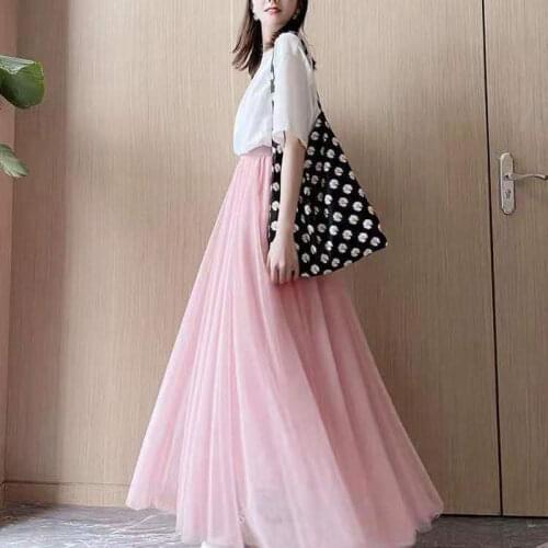 Ginzagirl Maxi Long Tulle Lady High Waist Ball Gown Bridesmaids Wedding Dress Skirts Elastic Adult Tutu Jupe Longue Femme