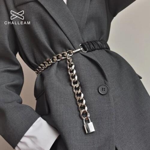 Fashion stretch metal chain belt elastic silver ladies lock metal chains long cummerbunds dress waist belt ceinture femme 308