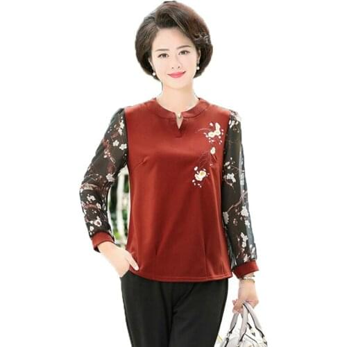 Middle-Aged Womens Chiffon Shirt 2020 Summer New Printing Shirt Casual Bottoming Shirt Tops Mother Dress Large Size 5XL