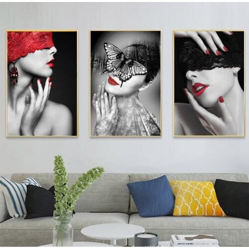 Nordic Fashion Wall Art Abstract Butterfly Woman Prints Moderm Sexy Female Poster Canvas Painting Beauty Picture Home Decoration