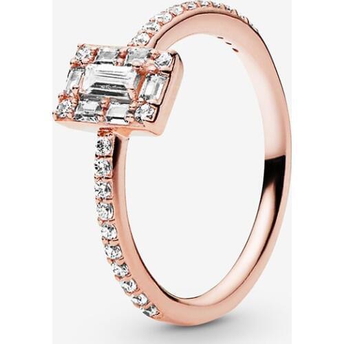 2021 New 100% 925 Sterling Silver Women Rings Sparkling Square Halo Rings Rose Color Rings for Women DIY Anniversary Jewelry