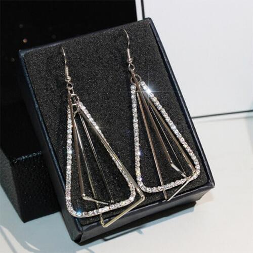 Punk Womens Crystal Triangle Earrings Geometric Long Pendant Minimalist Alloy Pendant Earrings Fashion Jewelry Accessories