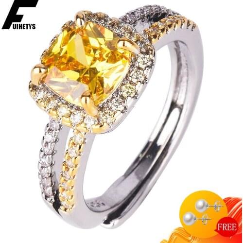 BaliJelry Luxury Charm Rings 925 Silver Jewelry with Citrine Zircon Gemstone Open Ring for Women Wedding Engagement Accessories