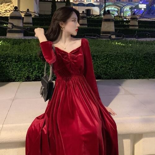 2020 Winter & Autunm Koreas sweet fashion gold velvet pleated dress,M-7XL plus size Hepburn style Elegant vintage velour dress