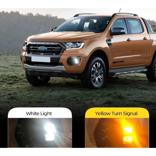 2Pcs LED DRL daylight car light headlamp ABS fog lamp waterprool head light cover with siganls For Ford ranger T8 2019 2020