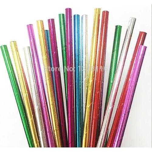 25pcs Foil Solid Green Pink Red Gold Silver Paper Straws For Baby Shower Wedding Party Kids Birthday Party Decoration Supplies
