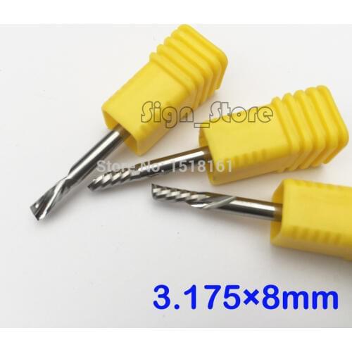 3 pcs 3.175 8MM One Single Flute Down Cutter, Left Helical Carbide Milling Tool Bit for Cutting Grooving Wood, Plastic Board PVC
