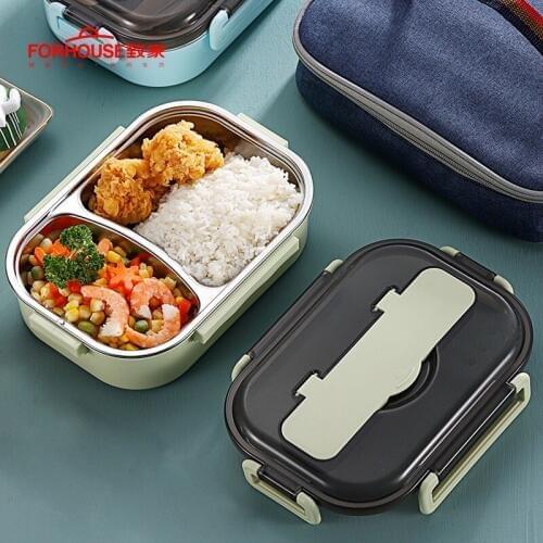 304 Stainless steel Lunch Boxs Food Fruit Storage Container Portable Large Size Bento Box Anti Leakage with Chopsticks and Spoon