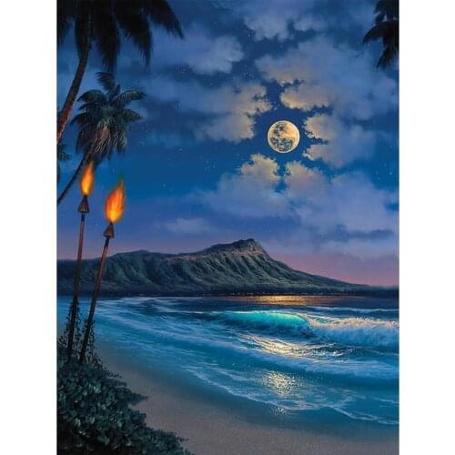 5D DIY Diamond Painting Scenery Moon Night Full Square Diamond Embroidery Seaside Moon Night Mosaic Picture Decor Home Sale