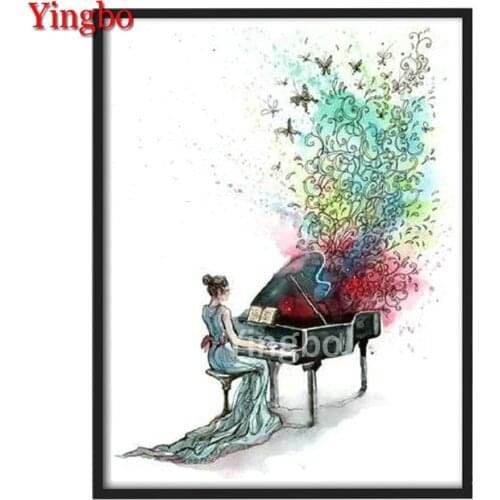 Diamond Embroidery Piano woman 5D DIY Diamond Painting Butterfly Cross Stitch Mosaic Colourful Picture Rhinestones Home Decor