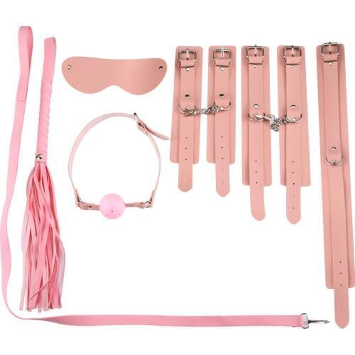 BDSM Bondage Restraint Fetish Collar Chain Handcuffs Whip Mouth Gag Bondage Toys Adult Game Props Slave Cosplay SM Toys