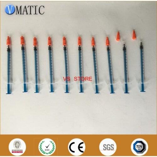 Free Shipping Non Sterilized 1cc 1ml Blue Dispensing Plastic Syringes With Orange Syringe Cap / Stoppers X 10 Sets