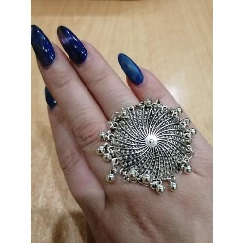 Bohemian Vintage Silver Color Metal Rings for Women Oxidized Jewelry Bells Tassel Finger Ring Female Cool Party Jewelry Gift