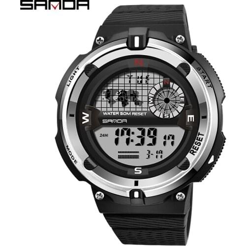 SANDA 392 Brand Digital Military Men Electronic Watch Countdown Led Clock Mens Waterproof Sports Wrist Watch Relogio Masculino