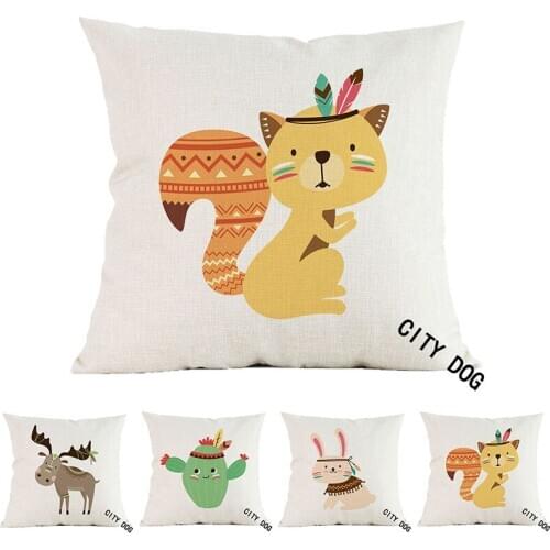 Tribe Woodland linen Animal Cactus rabbit pillow case Cushion cover Hotel office bar car sofa 45*45cm Square pillow cushion cove