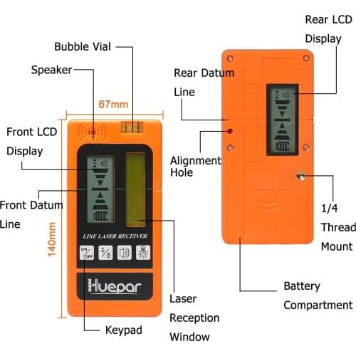 Huepar Digital LCD Laser Receiver Outdoor Mode Laser Detector Available For Pulsing Green Red Beam Cross Line Laser Level Clamp