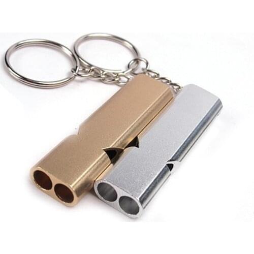 Outdoor Camping Hiking Double-Frequency Emergency Survival Aerial Aluminum Alloy Whistle Keychain Accessory Sport Team Gifts