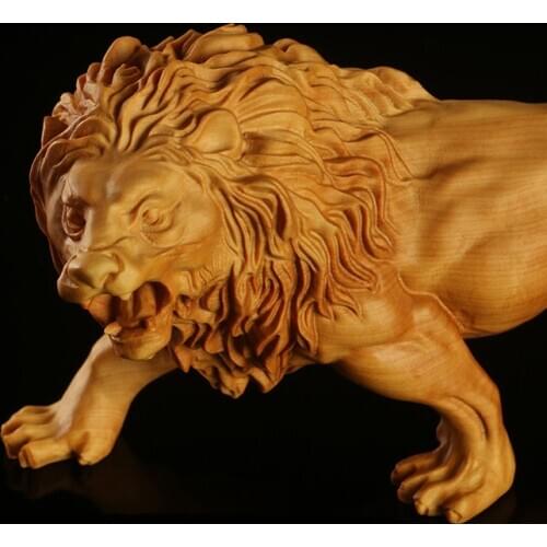 13/18cm Lion King Small Statue Animal Wooden Sculpture Table Decoration Lion Animal Feng Shui Arts and Crafts Home Decorations